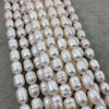 10mm-12mm AB Quality Natural Freshwater White Rice/Oval Shaped Beads - 14.25" Strand (Approx. 33 Beads) - Sold by the Strand