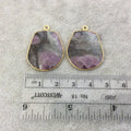 One Pair of OOAK Gold Finish Faceted Ruby in Feldspar Freeform Shaped Bezel Pendants "RP5"- Measuring 22mm x 26mm - Natural Gemstone