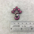 Pink Cubic Zirconia Peacock Slider - 30mm x 38mm - Gunmetal - Sold Individually - CZ Peacock Slider Bead in Gunmetal