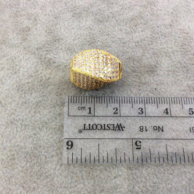Gold Plated CZ Cubic Zirconia Inlaid Twisted Barrel Bead  - Measures 13mmx20mm, Approx. - Sold Individually, RANDOM
