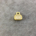 Gold Plated CZ Cubic Zirconia Inlaid Purse Shaped Bead  - Measures 12mmx12mm, Approx. - Sold Individually, RANDOM
