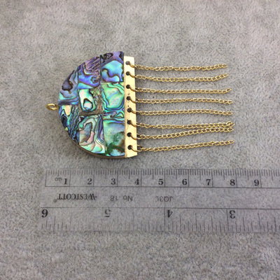 2" Iridescent Rainbow Jellyfish Shaped Natural Abalone Pendant with Gold Plated Chains - Measuring 48mm x 34mm, 45mm Chains 