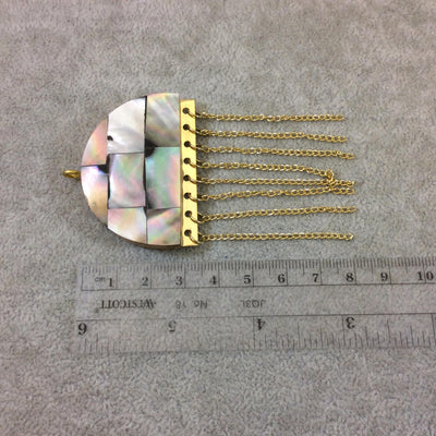 2" Iridescent Gray Jellyfish Shaped Natural Abalone Pendant with Gold Plated Chains - Measuring 48mm x 34mm, 45mm Chains