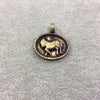 1" Oxidized Gold Plated Rustic Cast Donkey/Mule Icon Copper Oval Shaped Pendant with Attached Ring  - 19mm x 24mm, Approximately