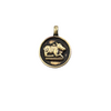 1" Oxidized Gold Plated Rustic Cast Sitting Cow Icon Copper Round/Coin/Disc Pendant with Attached Ring  - 22mm Diameter, Approximately