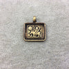 1" Oxidized Gold Plated Rustic 'Shiva Riding Bull' Copper Rectangle God/Deity Pendant with Attached Ring  - 20mm x  18mm, Approximately
