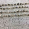 Gold Plated Copper Wrapped Rosary Chain with 6mm Smooth Natural Iridescent Labradorite Round Shaped Beads - Sold by the foot! (CH308-GD)