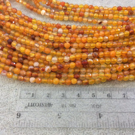 4mm Faceted Mixed Yellow/Orange Agate Round/Ball Shaped Beads - 14.75" Strand (Approximately 95 Beads) - Natural Semi-Precious Gemstone