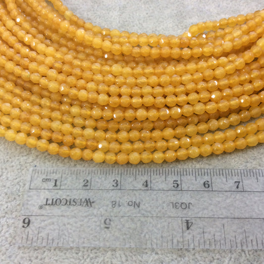 4mm Faceted Mustard Yellow Agate Round/Ball Shaped Beads - 14.75" Strand (Approximately 95 Beads) - Natural Semi-Precious Gemstone