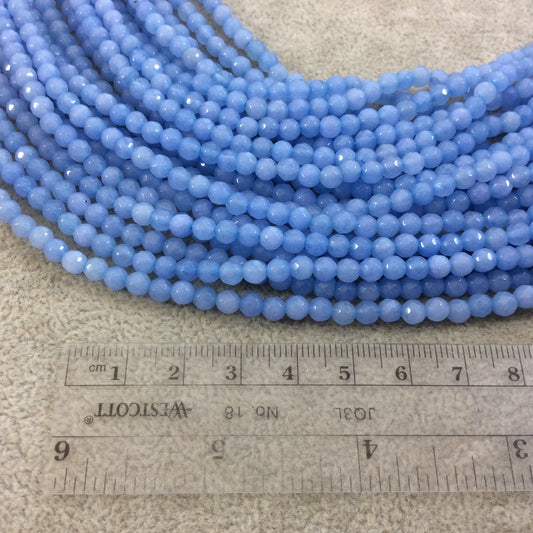 4mm Faceted Opaque Light Blue Agate Round/Ball Shaped Beads - 14.75" Strand (Approximately 95 Beads) - Natural Semi-Precious Gemstone