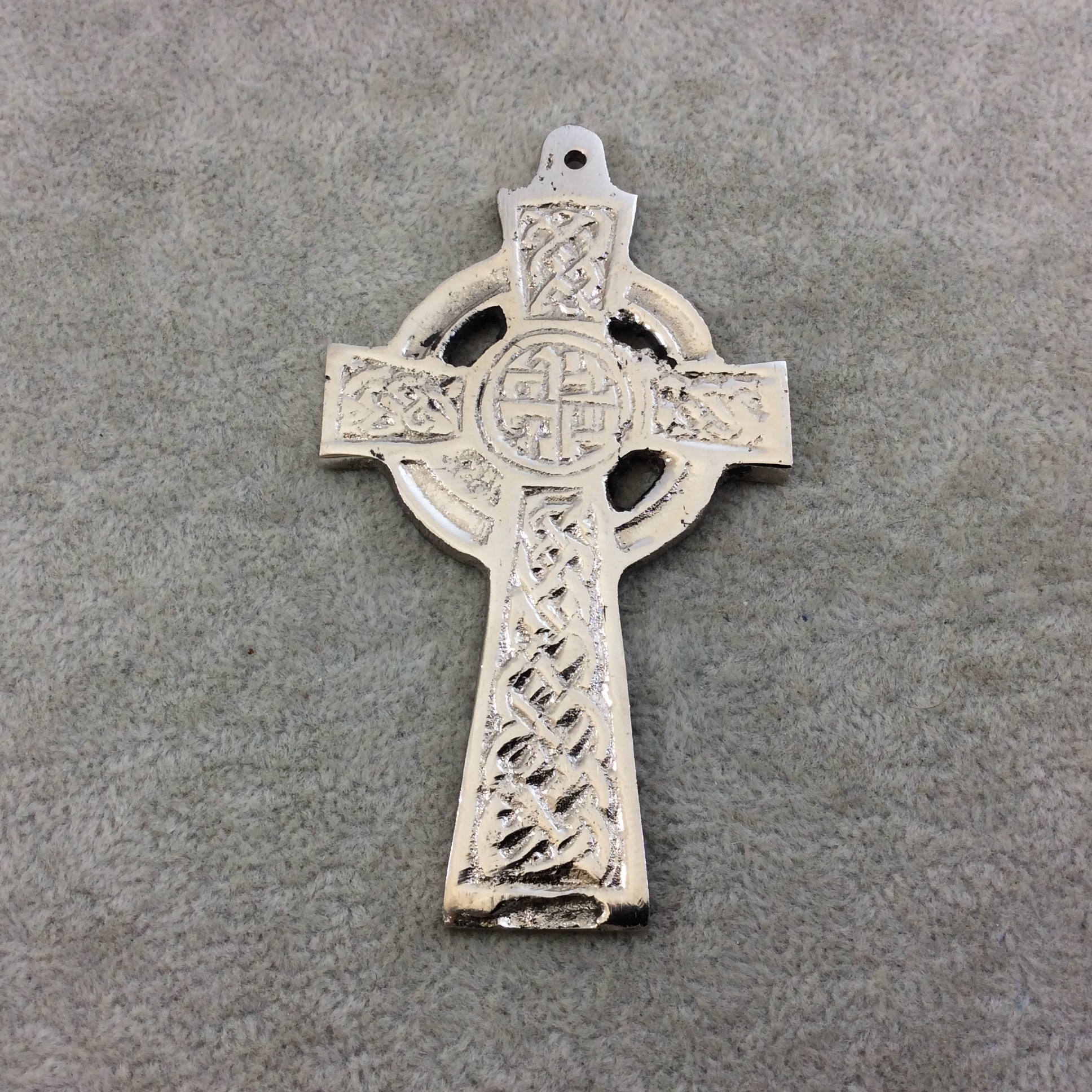 3.5" Heavy Knot Patterned Oxidized Silver Plated Brass Cross Pendant  - Measuring 49mm x 86mm, Approximately - Sold Individually