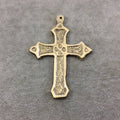 3.5" Heavy Clover Patterned Oxidized Gold Plated Brass Cross Pendant  - Measuring 62mm x 87mm, Approximately - Sold Individually