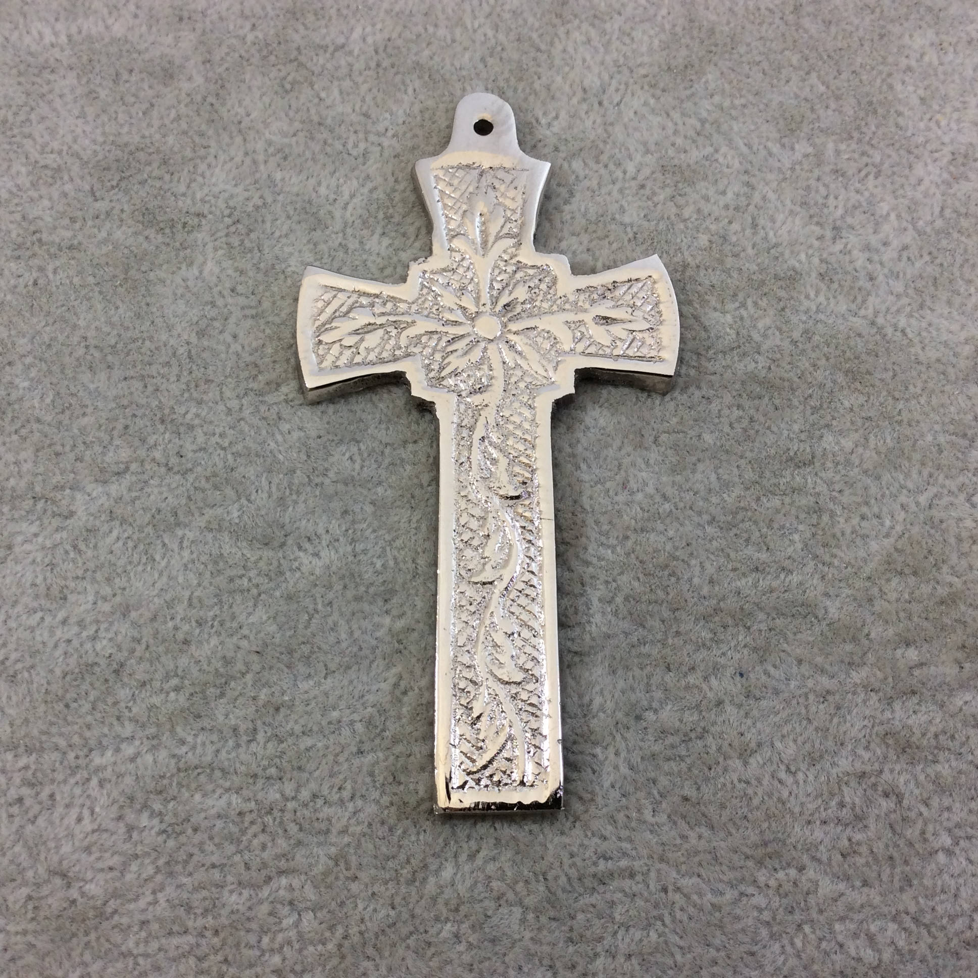 3.5" Heavy Thin Vine Patterned Oxidized Silver Plated Brass Cross Pendant  - Measuring 46mm x 88mm, Approximately - Sold Individually