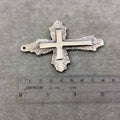 3.25" Heavy Line Burst Patterned Oxidized Silver Plated Brass Cross Pendant  - Measuring 58mm x 87mm, Approximately - Sold Individually