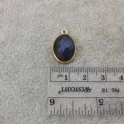 Labradorite Bezel | Natural Gemstone | One OOAK Gold Plated Faceted Flat Back Oval Shaped Pendant "O9"- Measures 12mm x16mm Approx.