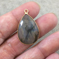 Labradorite Bezel | Natural Gemstone | One OOAK Gold Plated Faceted Teardrop Shaped Pendant "B4"- Measures 19mm x 27mm Approx.