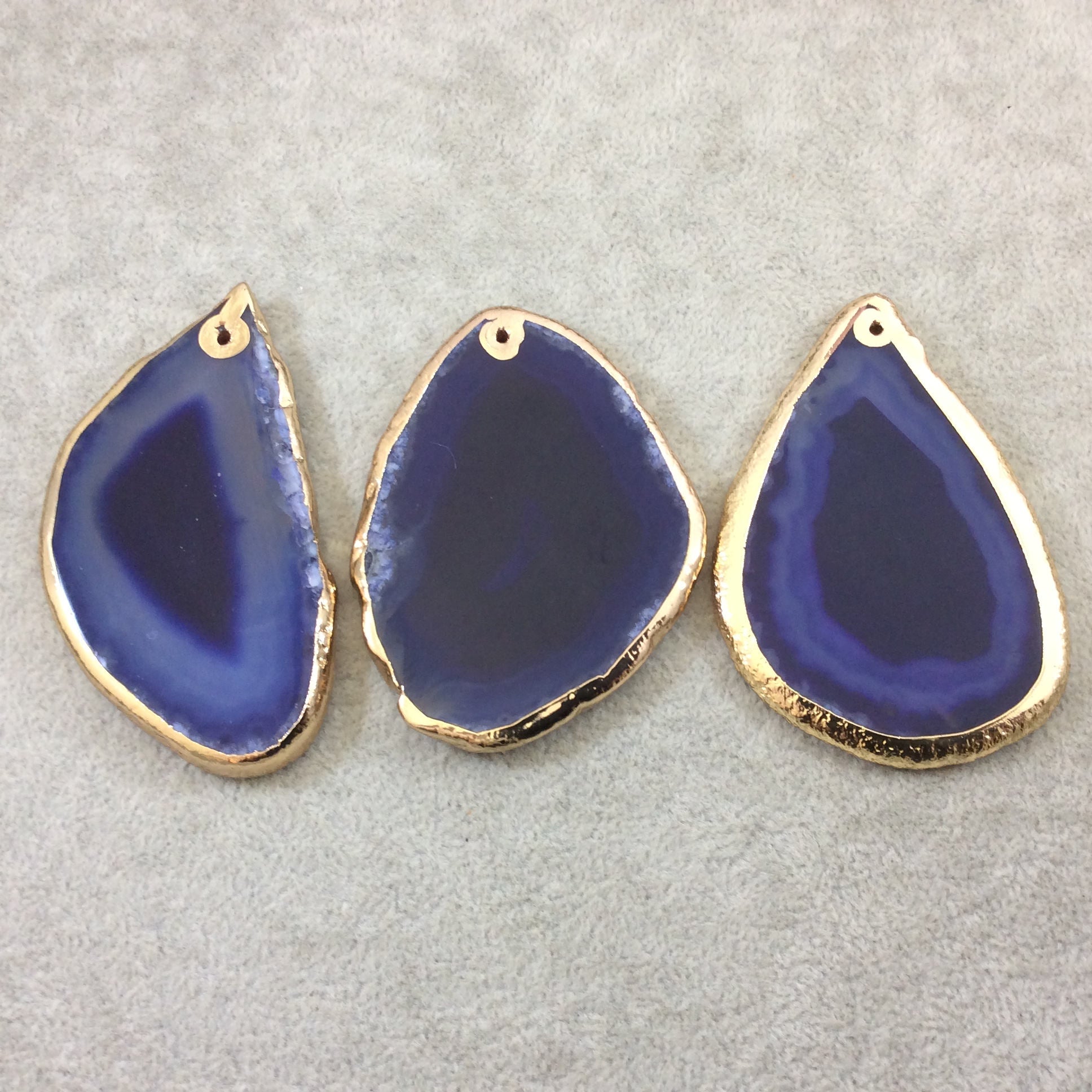 Gold Electroplated Freeform Dyed Banded Blue Agate Focal Pendant 70mm - 80mm Long, Approx. - Sold Individually  - Selected at Random