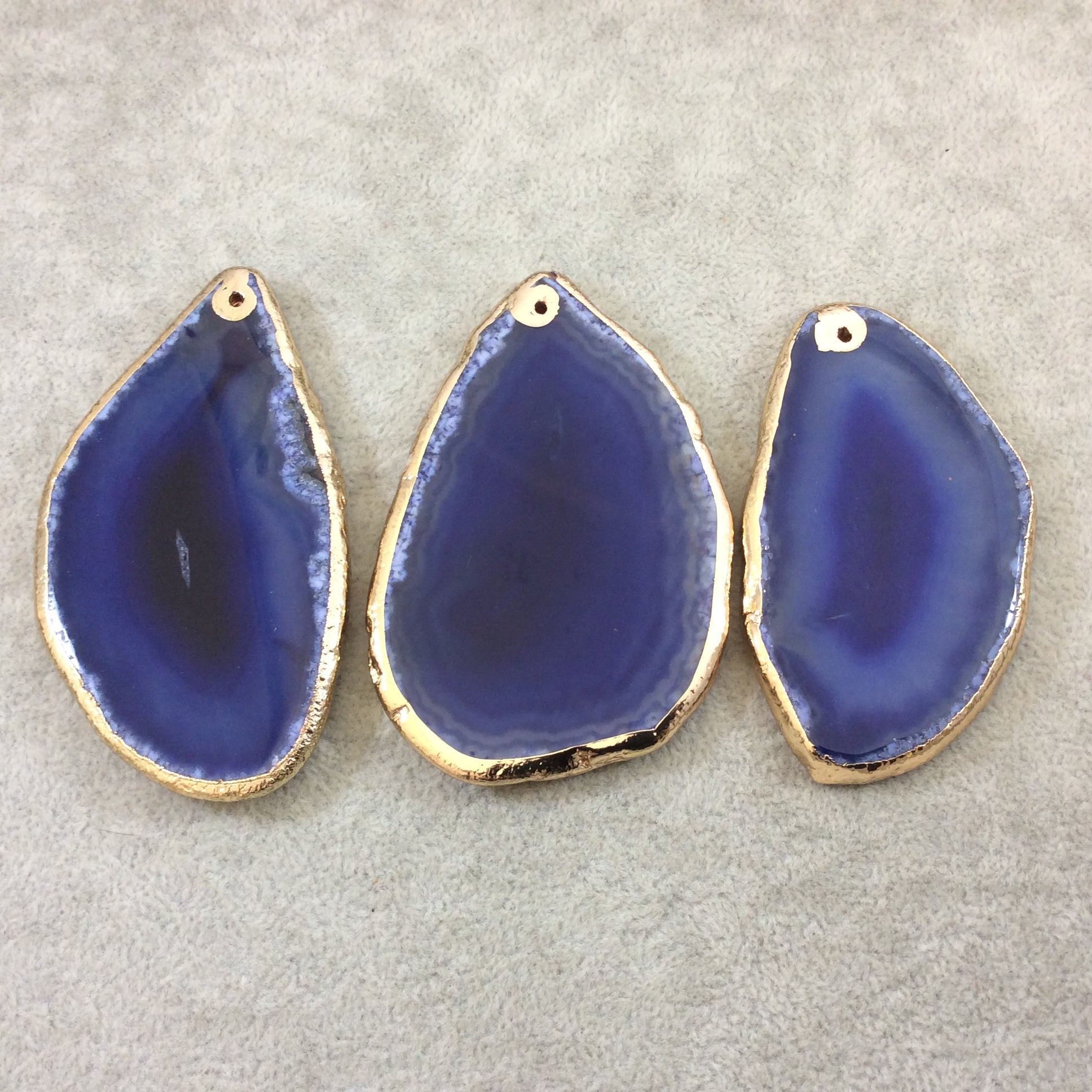 Gold Electroplated Freeform Dyed Banded Blue Agate Focal Pendant 70mm - 80mm Long, Approx. - Sold Individually  - Selected at Random