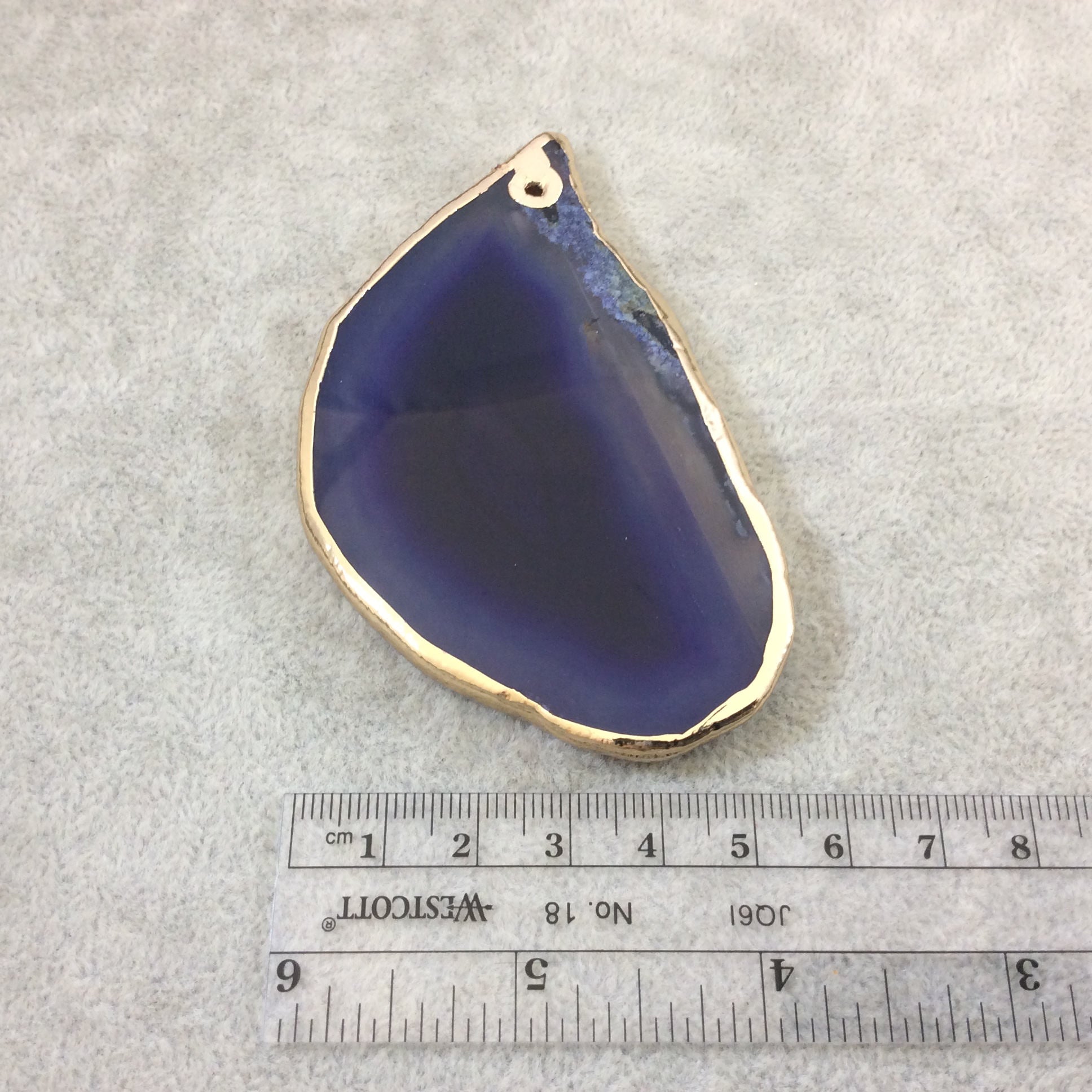 OOAK Large Gold Electroplated Freeform Dyed Banded Blue Agate Focal Pendant "H"  ~ 48mm x 83mm, Approx. - Sold Individually