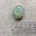 Labradorite Bezel | Single OOAK Gold Plated Faceted Natural Iridescent Vertical Oval Shaped Focal Pendant "O3" - Measuring 25mm x 37mm