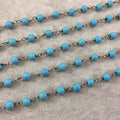 Gunmetal Plated Copper Rosary Chain with Matte 6mm Round Shaped Turquoise Blue Veined Howlite Beads - Sold by the Foot or Bulk! (CH299-GM)