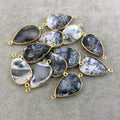 Gold Plated Natural Dendritic Opal Faceted Teardrop Shaped Copper Bezel Connector - 23mm-24mm Long, Approx. - Sold Individually, Random!