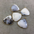Gold Plated Natural Dendritic Opal Flat Back Faceted Teardrop Shaped Copper Bezel Pendant - ~ 30mm-30mm Long, - Sold Individually, Random!