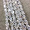 10mm Matte Stripe Glossy Finish Faceted Transparent AB Clear Glass Rice/Oval Beads - 12.5" Strands (Approx. 25 Beads) - (CC1014-099)