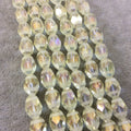 10mm x 14mm Matte Stripe Faceted Trans. AB Pale Yellow Glass Crystal Rice/Oval Beads - 12.5" Strands (Approx. 25 Beads) - (CC1014-087)