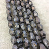 10mm x 14mm Matte Stripe Faceted Trans. AB Bi-Color Gray Glass Crystal Rice/Ball Beads - 12.5" Strands (Approx. 25 Beads) - (CC1014-102)