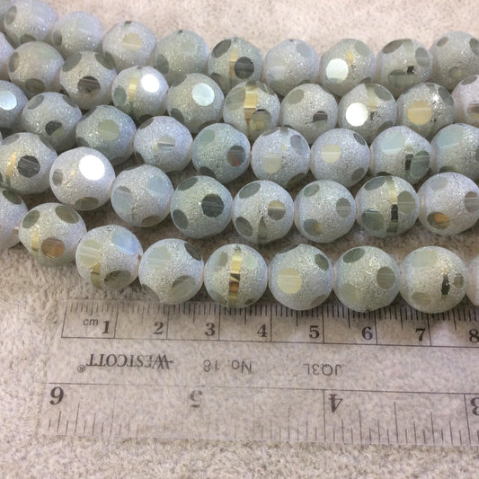 12mm Transparent Spotted Matte Finish AB Dark Sage Green Glass Crystal Round/Ball Beads - 12.5" Strands (Approx. 25 Beads) - (CC12MP-086)