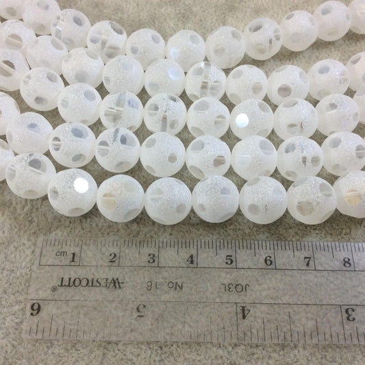 12mm Transparent Spotted Matte Finish AB Clear Glass Crystal Round/Ball Beads - 12.5" Strands (Approx. 25 Beads) - (CC12MP-099)