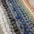Chinese Crystal Beads | 12mm Transparent Spotted Matte Finish AB Pale Yellow Round Ball Glass Beads