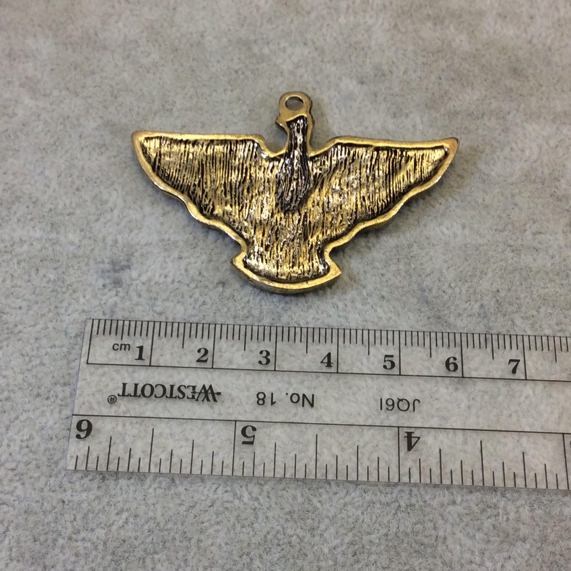 2.25" Brass Finish Large Eagle Bird Shaped Pendant with Attached Ring  - Measures ~ 35mm x 60mm - Sold Individually