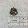 1" Brass Finish Scroll Work Embellished Bell Shaped Pendant with Attached Ring  - Measures ~ 22mm x 22mm - Sold Individually