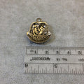 1" Brass Finish Scroll Work Embellished Bell Shaped Pendant with Attached Ring  - Measures ~ 22mm x 22mm - Sold Individually