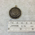 1" Brass Finish Raised Center Round Scalloped Medallion Shaped Pendant with Attached Ring  - Measures ~ 27mm x 27mm - Sold Individually