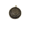 1" Brass Finish Raised Center Round Scalloped Medallion Shaped Pendant with Attached Ring  - Measures ~ 27mm x 27mm - Sold Individually