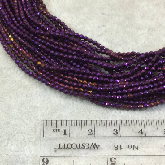 2mm Metallic Faceted Dark Purple Hematite Round Beads - 15" Strand -  Approx. 195 Beads Per Strand - Semi-Precious Gemstone