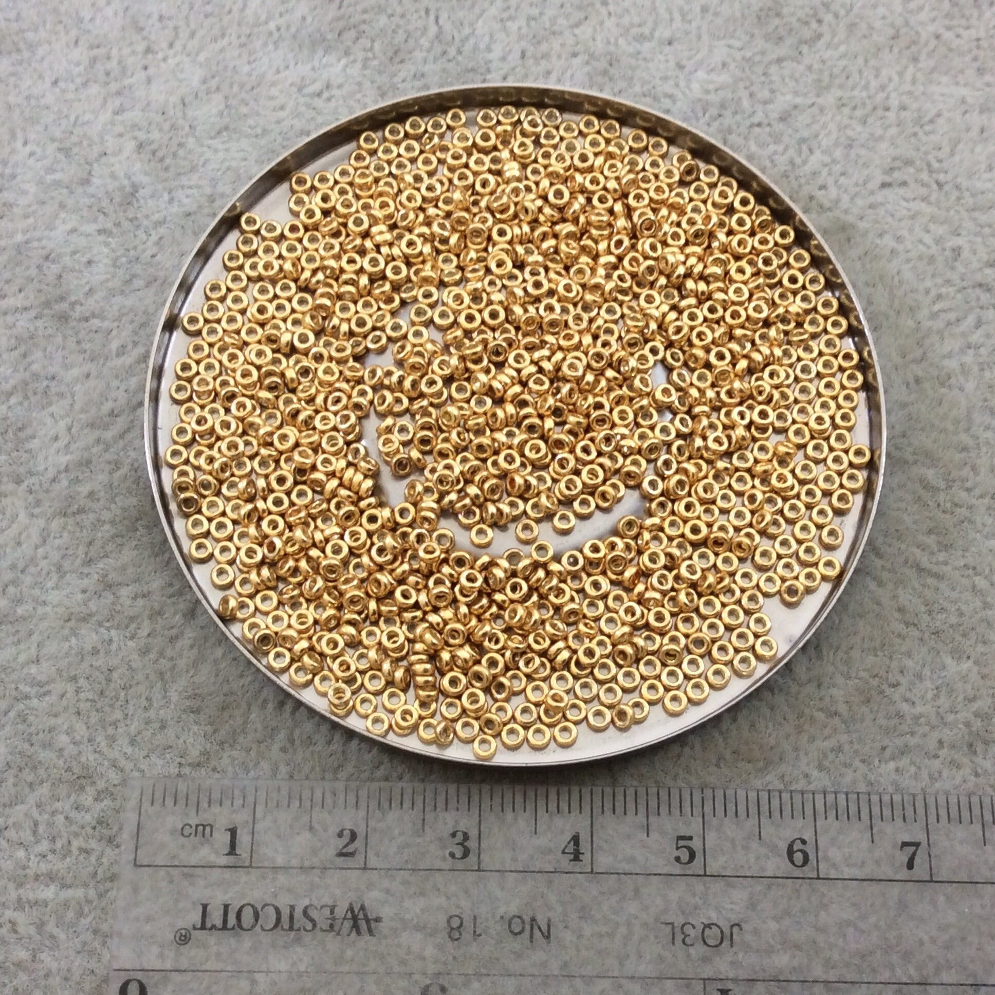 1mm x 2mm Glossy Galvanized Gold Genuine Miyuki Glass Seed Spacer Beads - Sold by 7 Gram Tubes (Approx 770 Beads per Tube) - (SPR2-4202)
