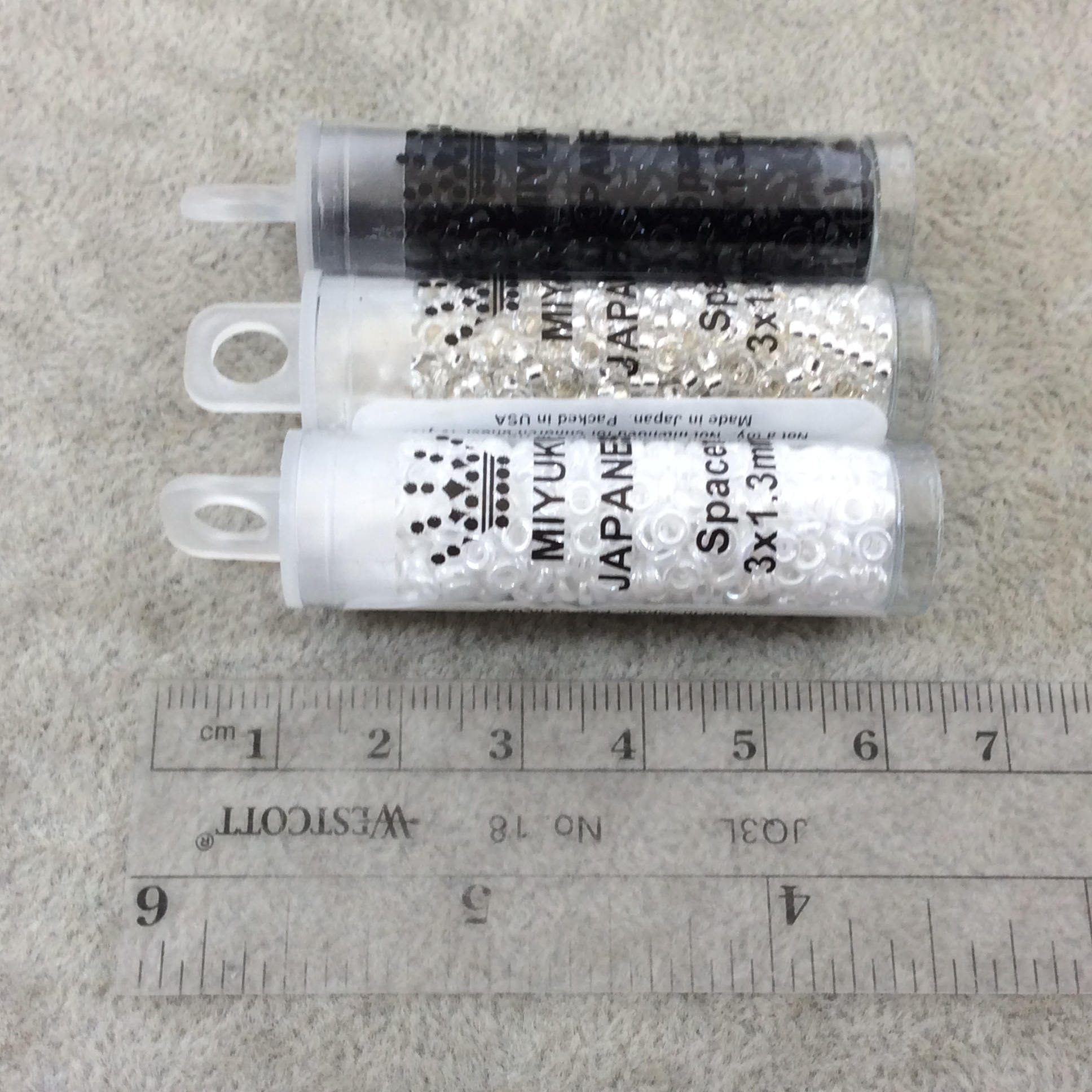 1mm x 3mm Glossy White Luster Genuine Miyuki Glass Seed Spacer Beads - Sold by 8 Gram Tubes (Approx 520 Beads per Tube) - (SPR3-420)