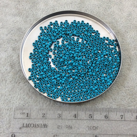 Size 11/0 Glossy Finish Turquoise Coated Brass Seed Beads with 1.1mm Holes - Sold by 2", 13 Gram Tubes (~700 Beads per Tube) - (MT11-TURQ)