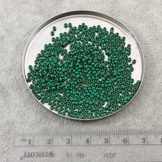 Size 11/0 Glossy Finish Green Coated Brass Seed Beads with 1.1mm Holes - Sold by 2", 13 Gram Tubes (~700 Beads per Tube) - (MT11-GRN)