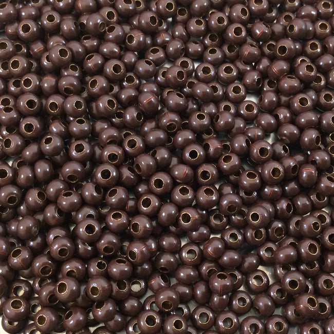 Size 8/0 Glossy Finish Dark Brown Coated Brass Seed Beads with 1.1mm Holes - Sold by 5", 36 Gram Tubes (~900 Beads per Tube) - (MT8-DKBRN)
