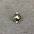 Sterling Silver Faceted Round/Coin Shaped Natural Pyrite Bezel Connector Component - Measuring 16mm - Sold Individually, Random