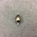 Sterling Silver Faceted Teardrop Shaped Natural Pyrite Bezel Connector Component - Measuring 14mmx18mm - Sold Individually, Random
