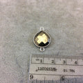 Sterling Silver Faceted Teardrop/Heart Shaped Natural Pyrite Bezel Connector Component - Measuring 15mmx15mm - Sold Individually, Random