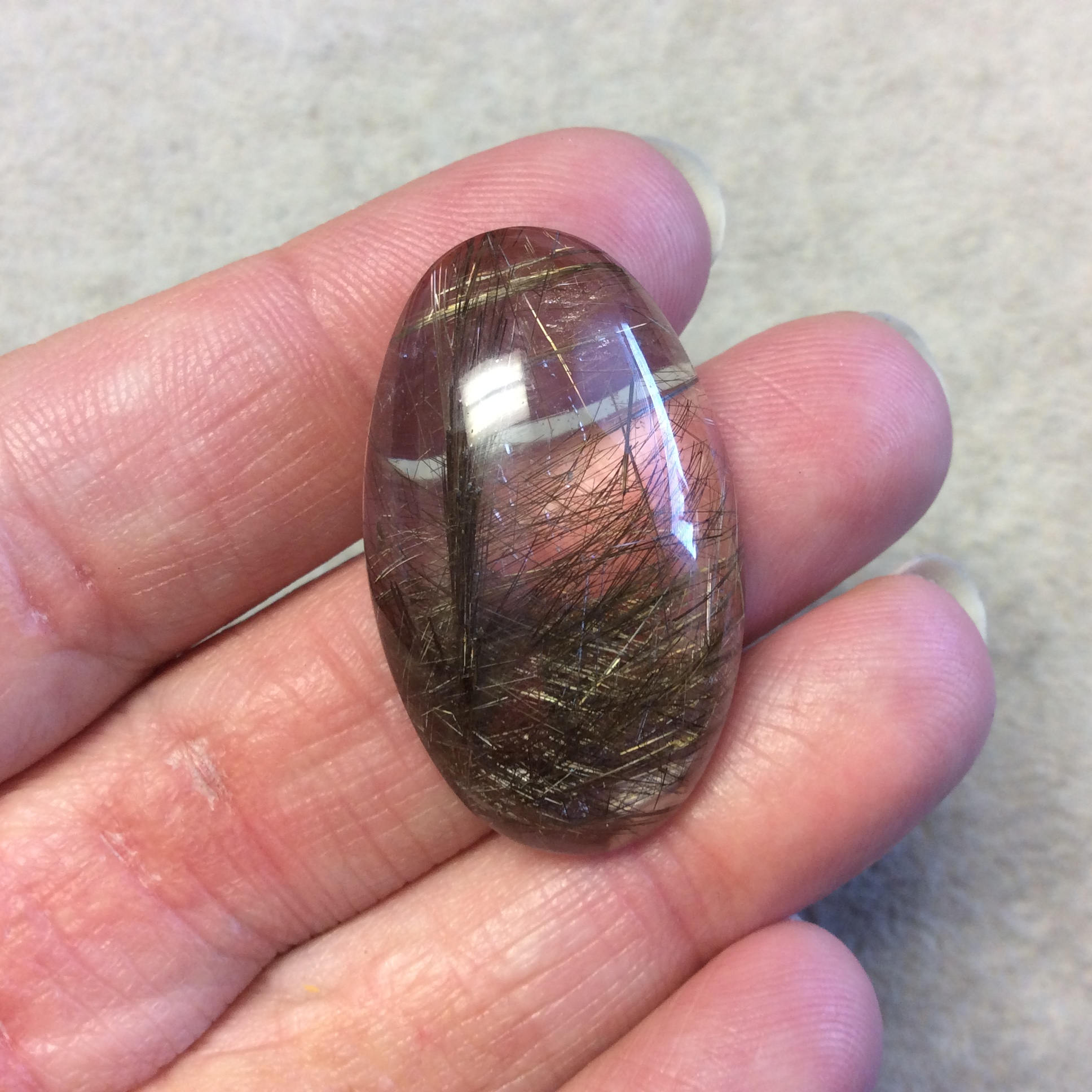 OOAK Natural Rutilated Quartz Oblong Oval Shaped Flat Back Cabochon "A" - Measuring 22mm x 36mm, 8.7mm Dome Height - High Quality Gemstone
