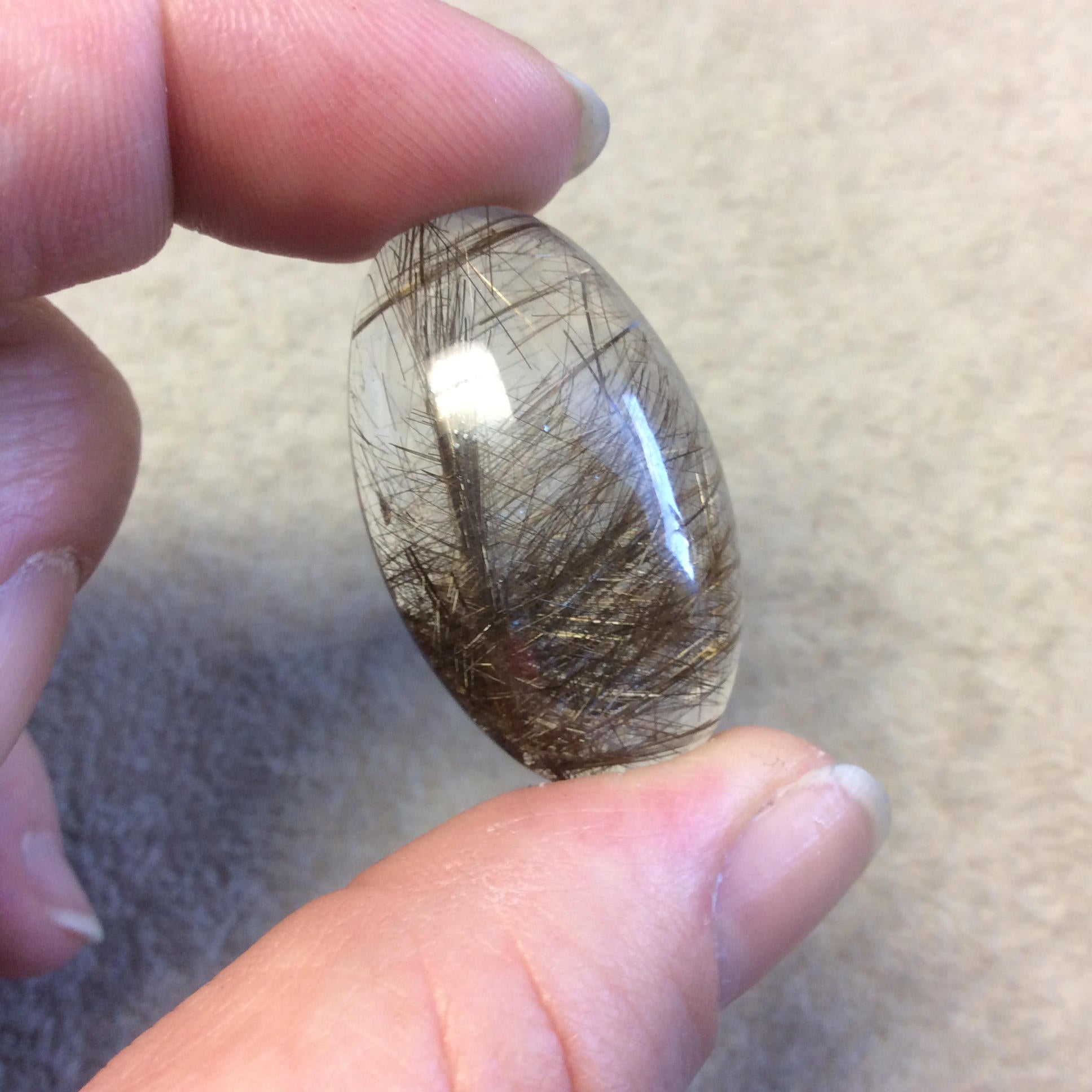OOAK Natural Rutilated Quartz Oblong Oval Shaped Flat Back Cabochon "A" - Measuring 22mm x 36mm, 8.7mm Dome Height - High Quality Gemstone