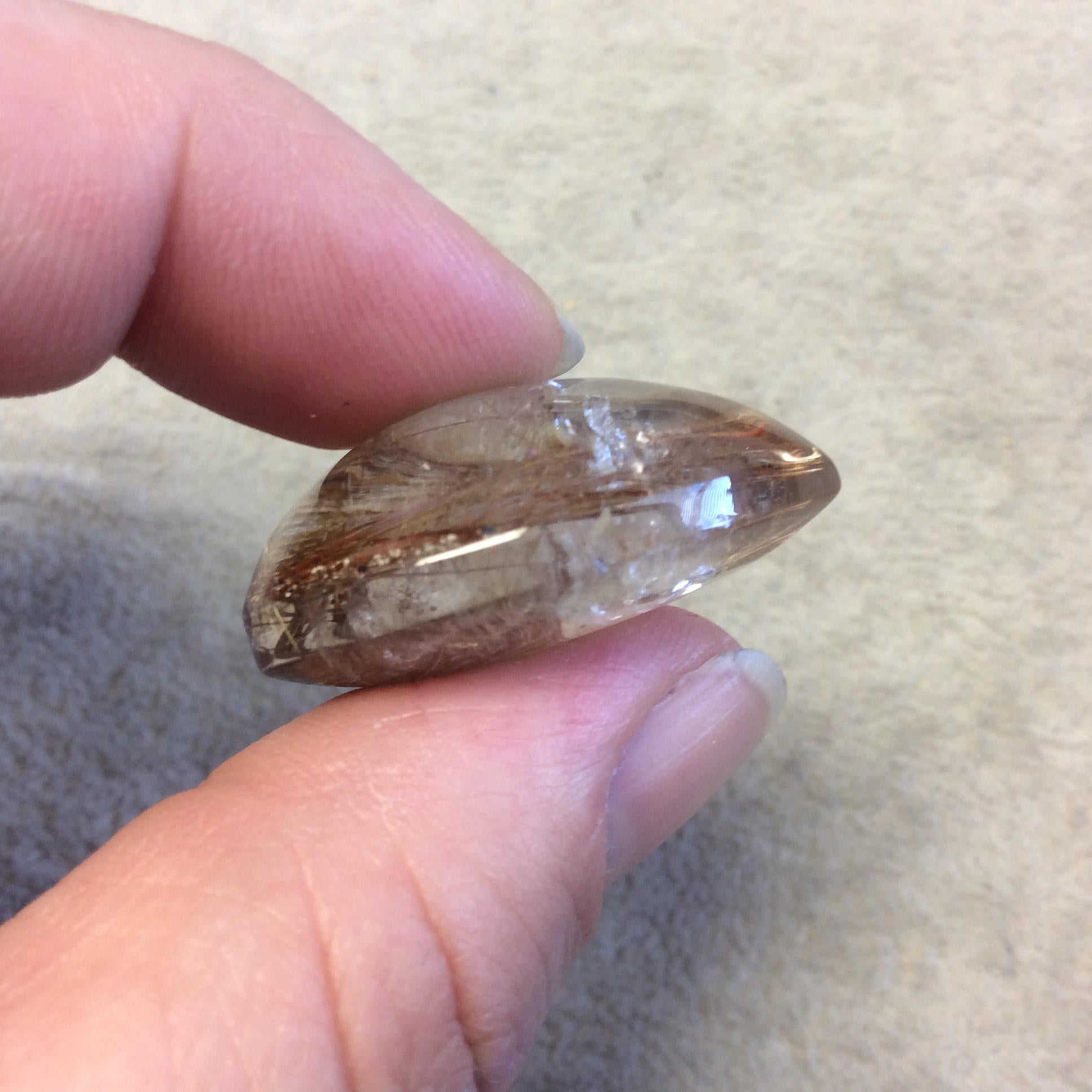 OOAK Natural Rutilated Quartz Teardrop/Pear Shaped Cabochon "L" - Measuring 26.5mm x 32mm, 13.9mm Total Height - High Quality Gemstone